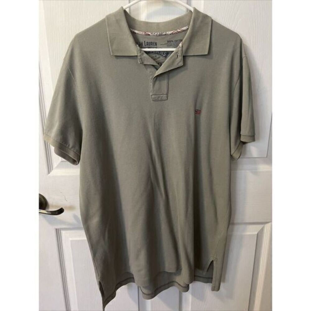 Vintage Ralph Lauren Shirt Mens Green/gray Polo Jeans Co Company Flag Logo Large